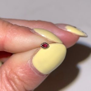 14K yellow gold bezel set marquis ruby earring